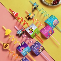 24 Reusable Construction Plastic Straws Excavator Bulldozer Blender Truck for Construction Theme Birthday Party Supplies Gift...