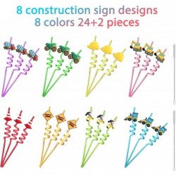 24 Reusable Construction Plastic Straws Excavator Bulldozer Blender Truck for Construction Theme Birthday Party Supplies Gift...