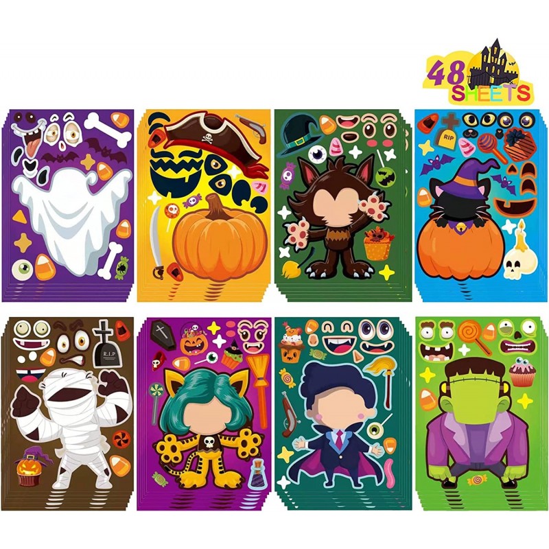 48 Sheets Halloween Party Games Stickers for Kids Make Your Own Halloween Stickers Kids Halloween Activities Stickers Pumpkin...