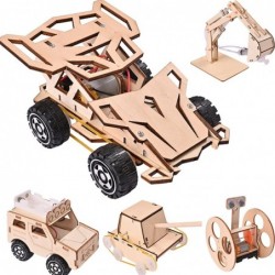 5 Set STEM Kit 3D Wooden Puzzles Building Assembly Kits Model Cars Science Experiment Projects for Kids DIY STEM Toys Educati...