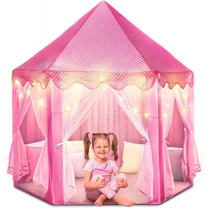 Castle Princess Tents for Little Girls with Lights Soft Fairy Star Lighting for Indoor and Outdoor Play Quick 55” x 53” Pop U...