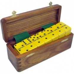 Domino Double Six Yellow in Dovetail Jointed Sheesham Wood Box - Jumbo Tournament Size with Spinners $74.80 Domino & Tile Games