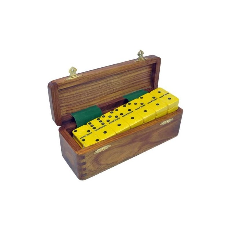 Domino Double Six Yellow in Dovetail Jointed Sheesham Wood Box - Jumbo Tournament Size with Spinners $74.80 Domino & Tile Games