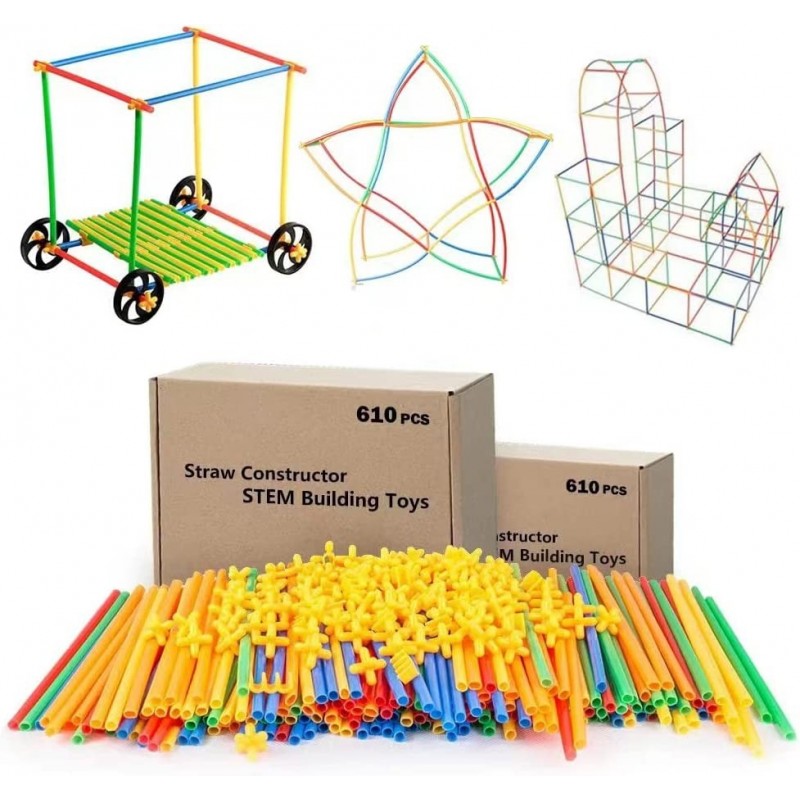 Straw Constructor Toys STEM Toy Building Toys 610PCS Straw Toy Indoor Recess Games for Classroom Interlocking Plastic Toys En...