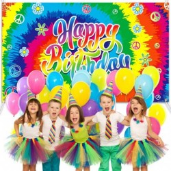 Tie Dye Birthday Banner 60's Theme Happy Birthday Backdrop?Hippie Birthday Party Decorations Groovy Sign Rainbow Birthday Bac...