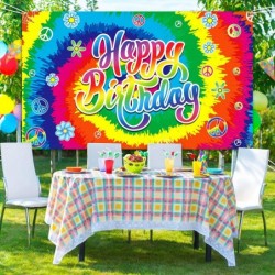 Tie Dye Birthday Banner 60's Theme Happy Birthday Backdrop?Hippie Birthday Party Decorations Groovy Sign Rainbow Birthday Bac...