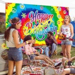 Tie Dye Birthday Banner 60's Theme Happy Birthday Backdrop?Hippie Birthday Party Decorations Groovy Sign Rainbow Birthday Bac...