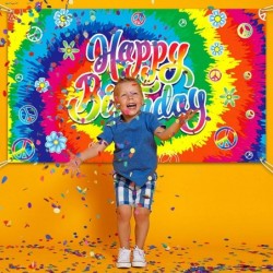 Tie Dye Birthday Banner 60's Theme Happy Birthday Backdrop?Hippie Birthday Party Decorations Groovy Sign Rainbow Birthday Bac...