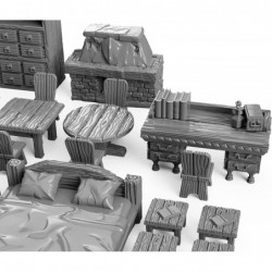 Tavern Bedroom Furniture Set DND Terrain 28mm for Dungeons and Dragons D&D Pathfinder Warhammer 40k RPG Miniatures Age of Sig...