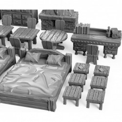 Tavern Bedroom Furniture Set DND Terrain 28mm for Dungeons and Dragons D&D Pathfinder Warhammer 40k RPG Miniatures Age of Sig...