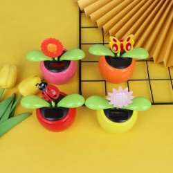 4 Solar Dancing Sunflower Toy Solar Powered Dancing Ladybug in Colorful Pots Swinging Butterfly Flip Flap Animated Bobblehead...