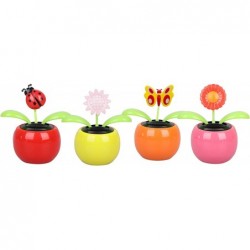 4 Solar Dancing Sunflower Toy Solar Powered Dancing Ladybug in Colorful Pots Swinging Butterfly Flip Flap Animated Bobblehead...