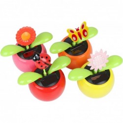 4 Solar Dancing Sunflower Toy Solar Powered Dancing Ladybug in Colorful Pots Swinging Butterfly Flip Flap Animated Bobblehead...