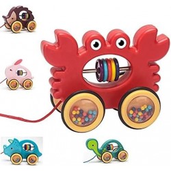 Pull Along Rolling Animal Toy [Updated Design-Without Beads in Wheels]- 18 Months and Up Pull & Pull Toys for Toddlers-Boys &...