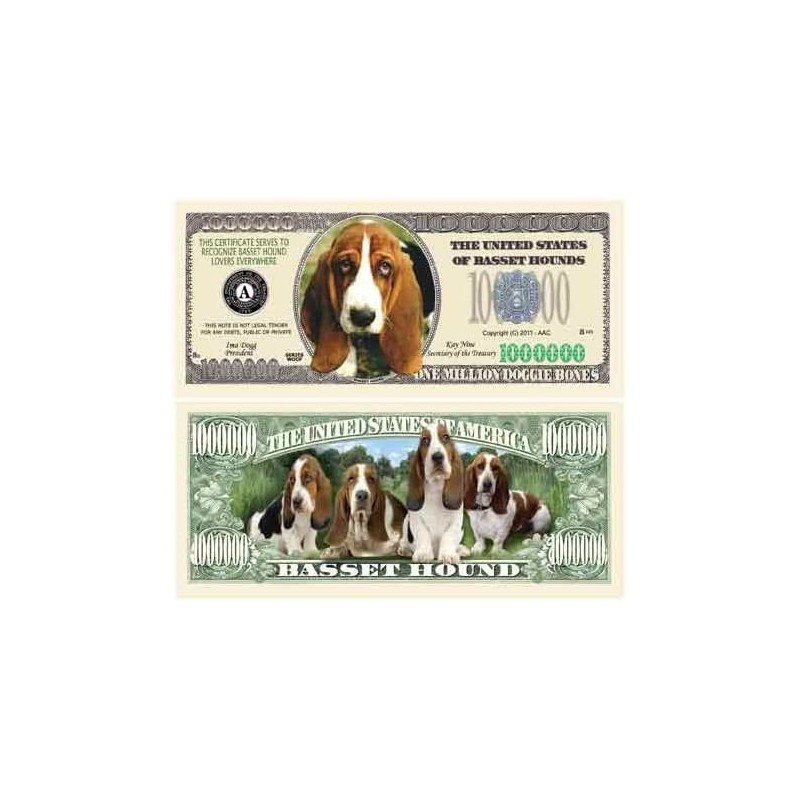 Set of 10 - Basset Hound Million Dollar Bill $17.98 Gags & Practical Joke Toys