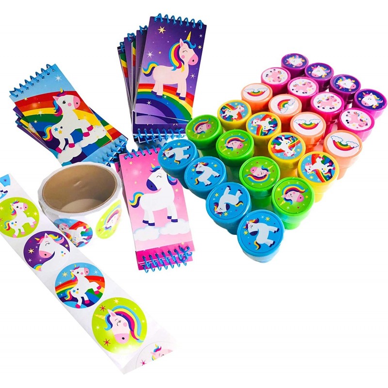 Serves 24 Unicorn Party Favors 24 Unicorn Assorted Stamps for Kids Self Ink Stamps 24 Unicorn Notepads 300 Stickers Perforate...