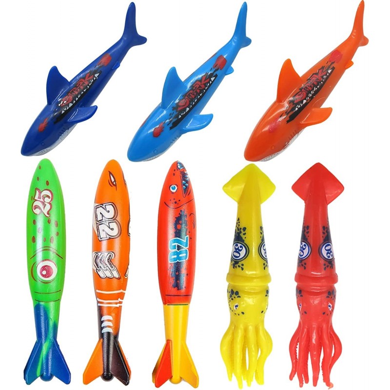 Pool Diving Toy Set for Kids Practice Diving and Swimming Underwater Sinking Torpedos Sharks and Squids $22.13 Swimming Pool ...