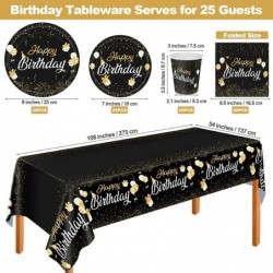 126 Pieces Black and Gold Complete Birthday Tableware Set Party Supplies Includes Paper Cups Plates Napkins Waterproof Tablec...