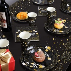 126 Pieces Black and Gold Complete Birthday Tableware Set Party Supplies Includes Paper Cups Plates Napkins Waterproof Tablec...