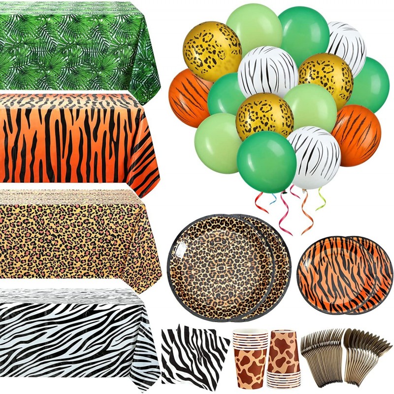 169 Pieces Jungle Safari Zoo Animal Print Birthday Party Supplies Including Party Paper Plates Leopard Giraffe Cups Napkins J...