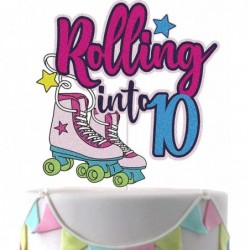 Rolling into 10 Cake Topper Roller Skate Happy 10th Birthday Cake Topper 10 Ten Years Old Colorful Rolling Retro Girl Club Hi...