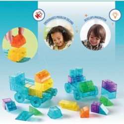 52-Piece Magnetic Cubes Set - 3D Transparent Blocks with Assorted Shapes Wheels and Colors - STEM-Approved Learning Toys Buil...