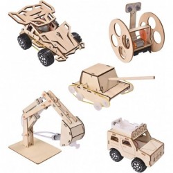 5 Set STEM Kit 3D Wooden Puzzles Building Assembly Kits Model Cars Science Experiment Projects for Kids DIY STEM Toys Educati...