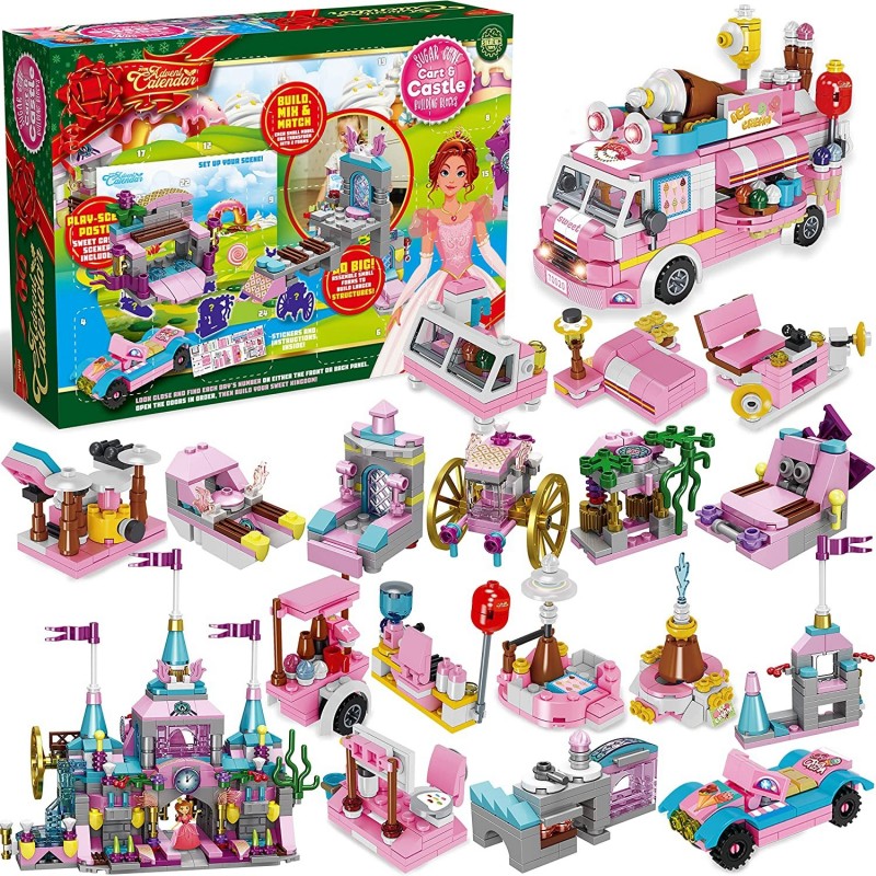 2022 Christmas Advent Calendars 24 Days Countdown Calendars with Girls Princess Castle and Ice Cream Truck Building Blocks fo...