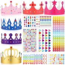 24 Pieces Paper Princess Prince Crowns 8 Pieces Gem Stickers Jewels Stickers and 6 Pieces Adhesive Number Letter Stickers for...