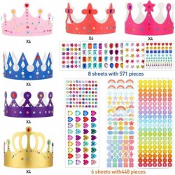 24 Pieces Paper Princess Prince Crowns 8 Pieces Gem Stickers Jewels Stickers and 6 Pieces Adhesive Number Letter Stickers for...