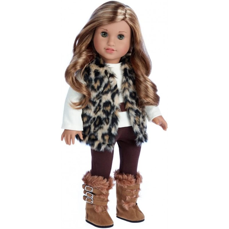 Wild Cat - 4 Piece Outfit - Faux Fur Vest Boots Brown Pants and Ivory Blouse - Clothes Fits 18 Inch Doll (Doll Not Included) ...