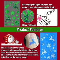 Luminous Christmas Temporary Tattoos 150 Styles Glow Christmas Fake Tattoo Stickers with Snowflake Santa for Kids Stocking St...