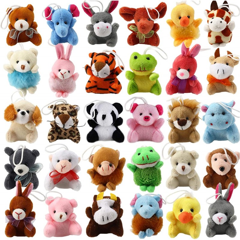 32 Piece Mini Plush Animal Toy Set Cute Small Animals Plush Keychain Decoration for Themed Parties Kindergarten Gift Teacher ...