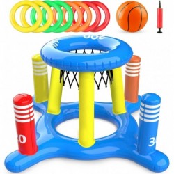 2-in-1 Pool Floats Toys Games Set Inflatable Pool Basketball Hoop & Ring Toss Game Summer Party Swimming Pool Toy for Toddler...