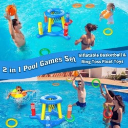 2-in-1 Pool Floats Toys Games Set Inflatable Pool Basketball Hoop & Ring Toss Game Summer Party Swimming Pool Toy for Toddler...