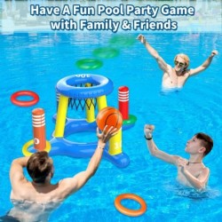 2-in-1 Pool Floats Toys Games Set Inflatable Pool Basketball Hoop & Ring Toss Game Summer Party Swimming Pool Toy for Toddler...