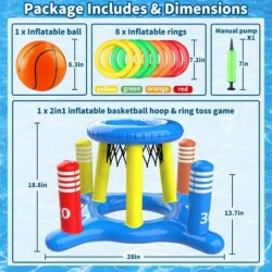 2-in-1 Pool Floats Toys Games Set Inflatable Pool Basketball Hoop & Ring Toss Game Summer Party Swimming Pool Toy for Toddler...