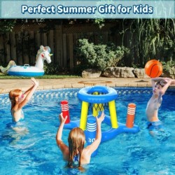 2-in-1 Pool Floats Toys Games Set Inflatable Pool Basketball Hoop & Ring Toss Game Summer Party Swimming Pool Toy for Toddler...