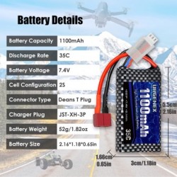 2S Lipo Battery 7.4v 1100mAh RC Lipo Batteries 8.14Wh 35C Li-Po Battery with Deans T Plug Fit for BEZGAR HS181/HM181 HBX 1885...