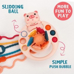 Baby Sensory Toys Montessori Pull String Ropes with Rattle Simple Bubble and Sliding Balls for Motor Skills Tactile Stimulati...