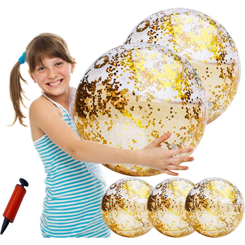 5 Pieces Inflatable Beach Balls 16 Inch+24 Inch Glitter Beach Balls Confetti Beach Balls Swimming Pool Party Balls for Summer...