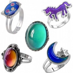 Mood Ring Moon Star Changing Color Emotion Feeling Finger Ring with Box $19.76 Kids' Dress-Up Accessories