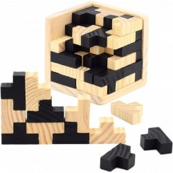 3D Wooden Brain Teaser Puzzle Cube Wooden Puzzles T-Shaped Jigsaw Logic Puzzle Game Puzzles Educational Toy for Kids and Adul...