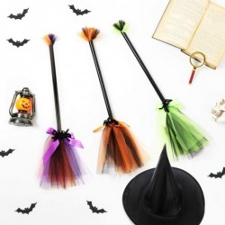 3 Pieces Halloween Witch Broom Hat Set 3 Plastic Broom Props Cosplay Broomstick with 3 Witch Wizard Hats for Halloween Costum...