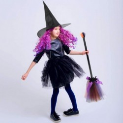 3 Pieces Halloween Witch Broom Hat Set 3 Plastic Broom Props Cosplay Broomstick with 3 Witch Wizard Hats for Halloween Costum...