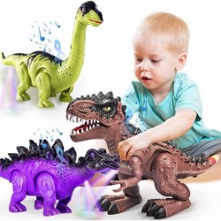 3 Pack Walking Dinosaur Toy for Kids 3-5/5-7 Years Simulation Tyrannosaurus & Stegosaurus & Brachiosaurus Electric Robot Dino...