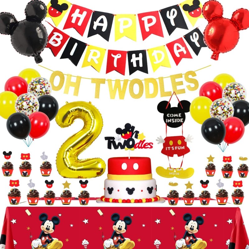 Cartoon Mouse 2nd Birthday Party Supplies - Oh Twodles Theme Party Decorations Includes Felt Banner Welcome Hanger Door Sign ...