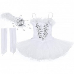 Kids Girls Swan Costume Sequined Ballet Dance Leotard Tutu Dress with Fingerless Long Gloves Hair Clip Set $42.38 Kids' Costumes