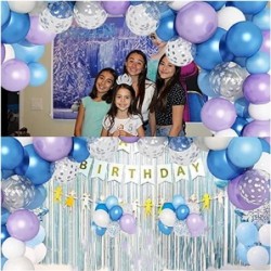 152 Pcs Ice Snow Balloons Garland Arch Kit Purple Blue White Silver Confetti Happy Birthday Snowflake Foil Balloons for Froz ...