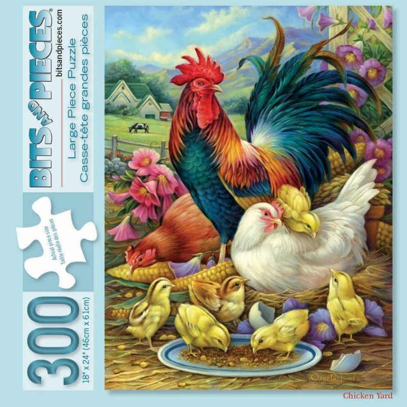 - 300 Piece Jigsaw Puzzle for Adults 18" x 24"  - Chicken Yard - 300 pc Farm Feeding Chickens and Rooster Chicks Jigsaw by Ar...